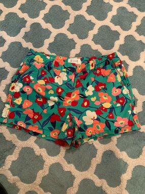 ELLE Teal Floral Casual Pull-On Shorts